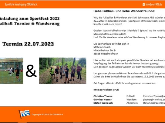 Einladung Sportfest 22.07.2023 Schwaben A&S Fussball&Wandern